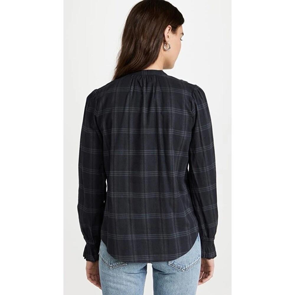 Faherty Women XL Harper Top Black Plaid Organic Cotton Button Front Relaxed - Picture 3 of 7